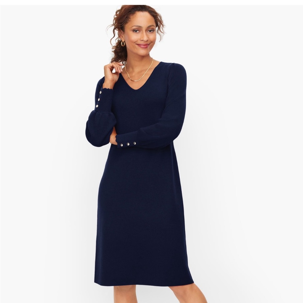 100% merino wool Talbots V neck sweater dress